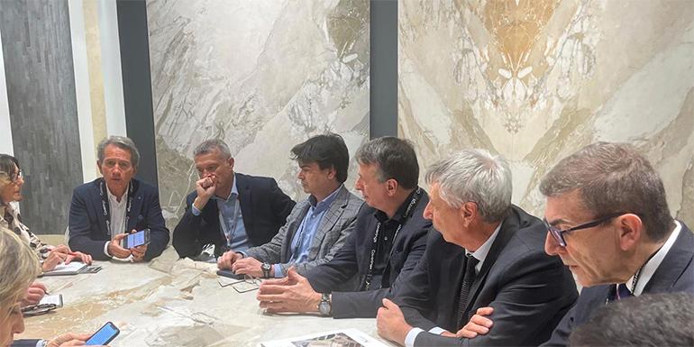 Press briefing with the top management of Confindustria Ceramica at Coverings 2026.